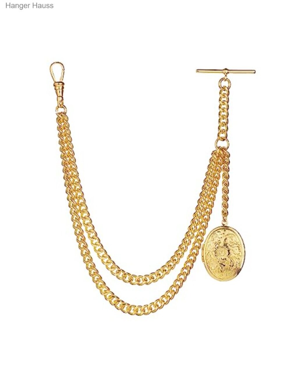 Handmade Gold Colour Single Albert Pocket Watch Chain with Locket Pendant